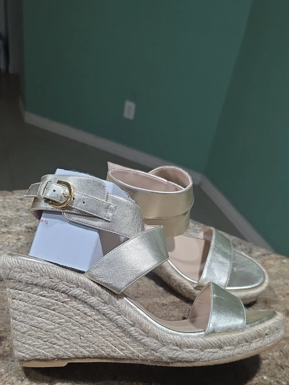 Stuart Weitzman Gold Espadrille Wedge Sandals